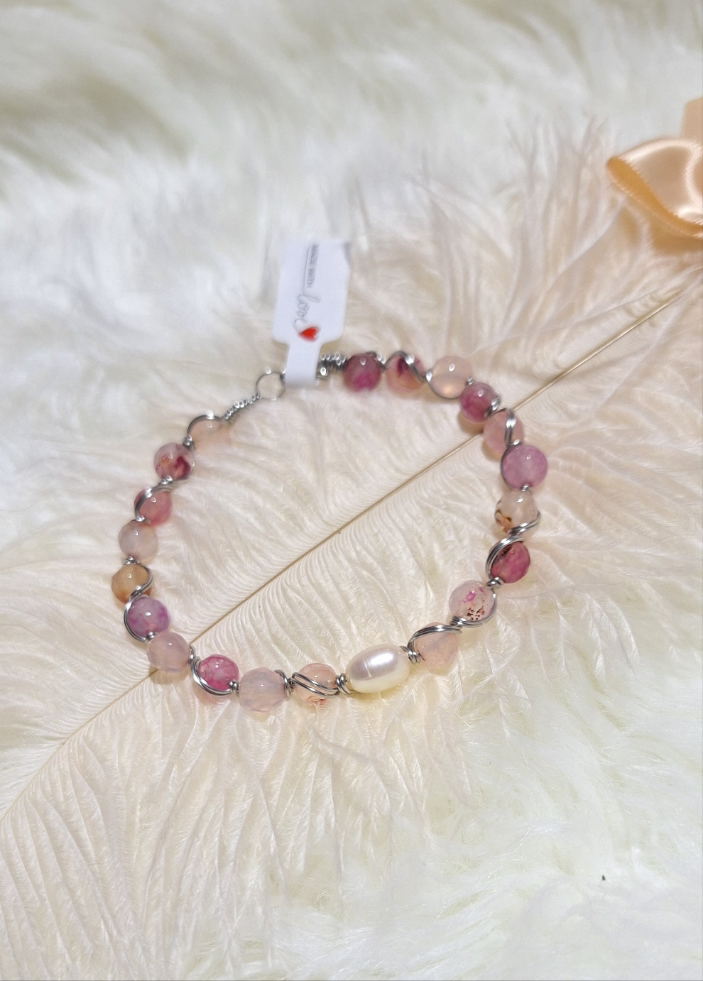 Pulsera Alambrada Ágata Rosa