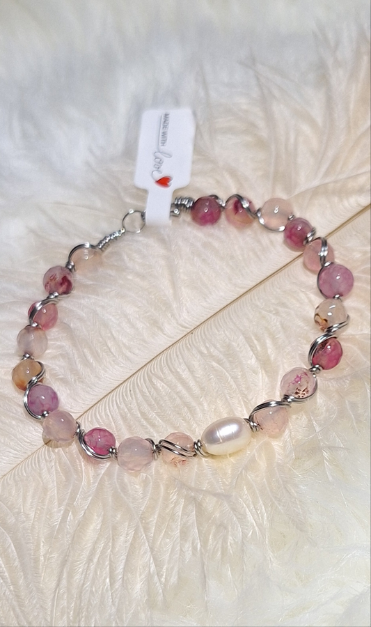 Pulsera Alambrada Ágata Rosa